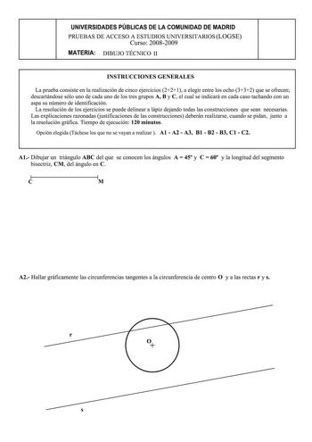 Examen de Dibujo Técnico II (selectividad de 2009)