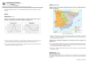 UNIVERSIDAD DE ZARAGOZA PRUEBA DE ACCESO A LA UNIVERSIDAD  JUNIO DE 2010 EJERCICIO DE GEOGRAFÍA TIEMPO DISPONIBLE 1 hora 30 minutos PUNTUACIÓN QUE SE OTORGARÁ A ESTE EJERCICIO véanse las distintas partes del examen El ejercicio presenta dos opciones A y B El alumno deberá elegir y desarrollar una de ellas sin mezclar contenidos OPCIÓN A PRIMERA PARTE 6 puntos Observa con detenimiento los siguientes gráficos de régimen fluvial Debes manejar e interpretar la información que muestran y contestar a…