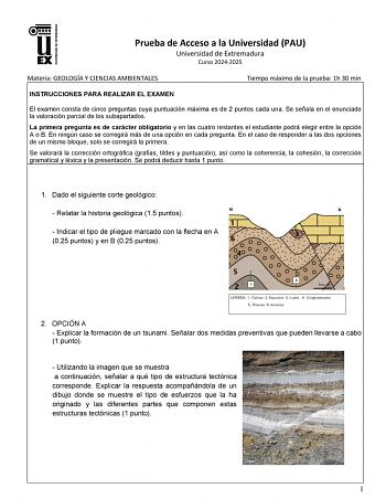 Examen de Geología y Ciencias Ambientales (EBAU de 2025)