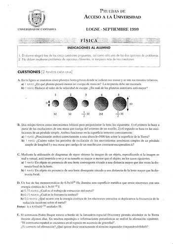 Examen de Física (selectividad de 1999)