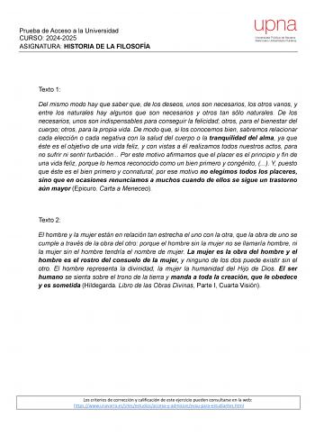 Examen de Historia de la Filosofía (EvAU de 2025)