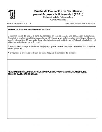 Dibujo Artístico II – EBAU Extremadura (2026)