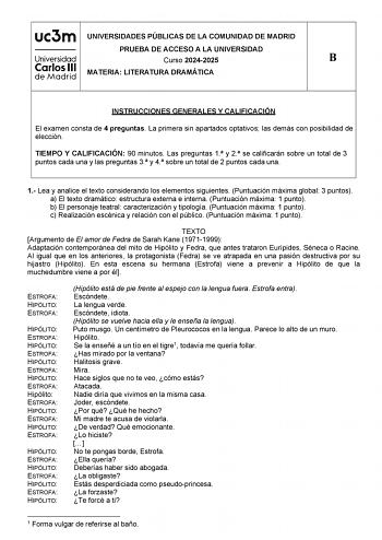Examen de Literatura Dramática (EvAU de 2025)