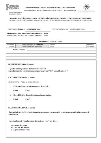 Examen de Francés (selectividad de 2006)
