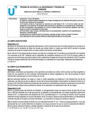 Física – PEvAU Andalucía (2026)