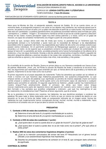 Examen de Lengua Castellana y Literatura (EvAU de 2022)