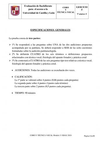 Examen de Coro y Técnica Vocal (EBAU de 2024)