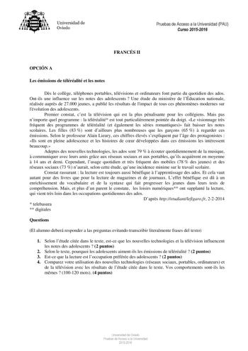 Examen de Francés (PAU de 2016)