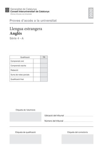Examen de Inglés (PAU de 2020)