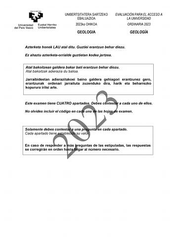 Examen de Geología y Ciencias Ambientales (EAU de 2023)