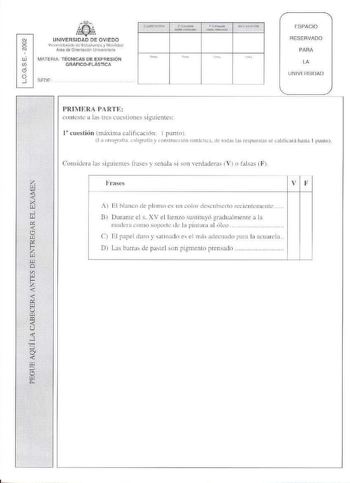 Examen de Técnicas de Expresión Gráfico Plástica (selectividad de 2002)