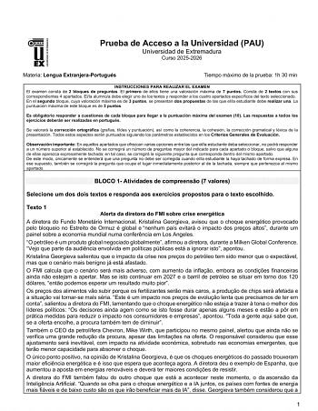 Portugués – EBAU Extremadura (2026)