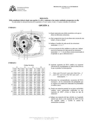 Examen de Biología (PAU de 2011)