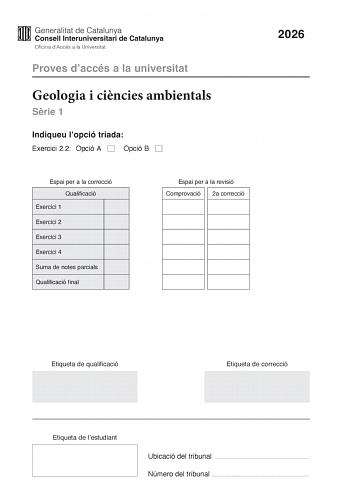 Geología y Ciencias Ambientales – PAU Cataluña (2026)