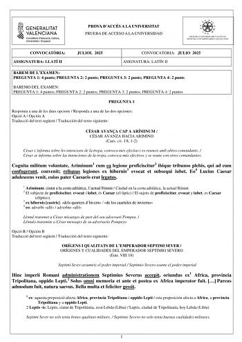 Examen de Latín II (PAU de 2025)