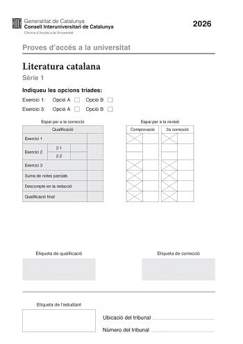 Literatura Catalana – PAU Cataluña (2026)