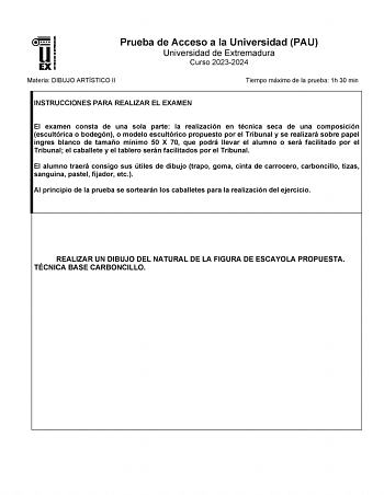 Examen de Dibujo Artístico II (EBAU de 2025)