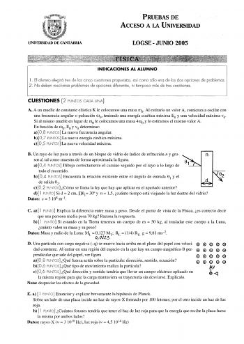 Examen de Física (selectividad de 2005)