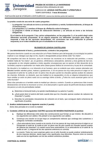 Examen de Lengua Castellana y Literatura (EvAU de 2025)