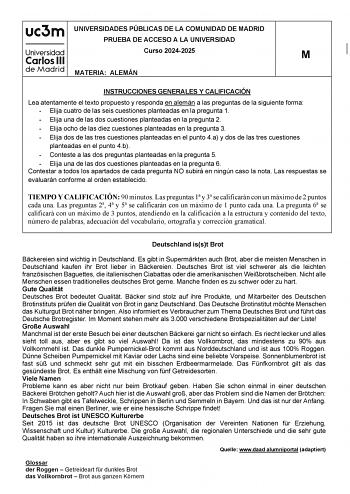 Examen de Alemán (EvAU de 2025)
