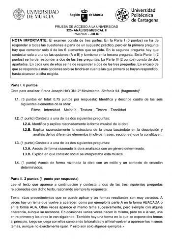 Análisis Musical – EBAU Región de Murcia (2026)