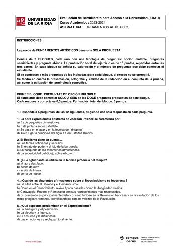 Examen de Fundamentos Artísticos (EBAU de 2024)