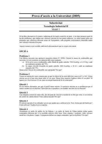 Examen de Tecnología Industrial (selectividad de 2005)