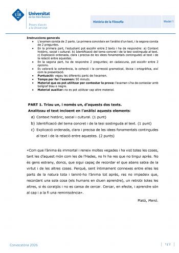 Historia de la Filosofía – PBAU Islas Baleares (2026)