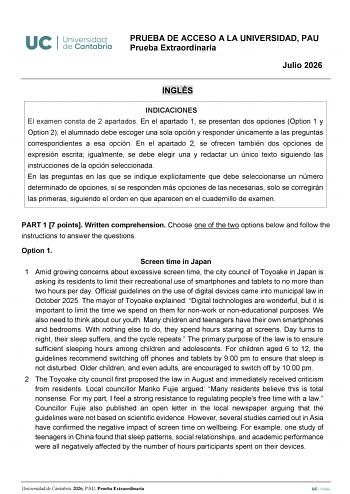 Inglés – EBAU Cantabria (2026)