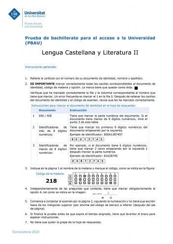Examen de Lengua Castellana y Literatura (PBAU de 2022)