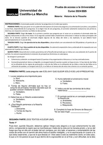 Examen de Historia de la Filosofía (EvAU de 2025)