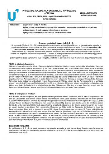 Examen de Alemán (PEvAU de 2025)