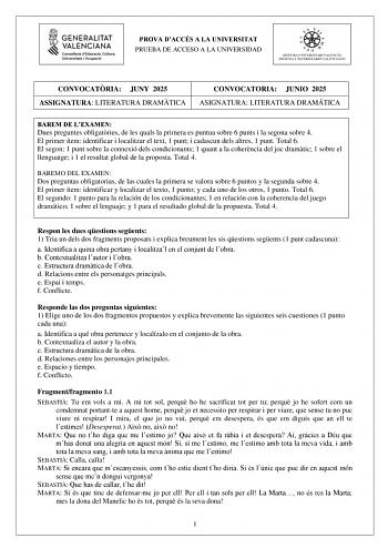 Examen de Literatura Dramática (PAU de 2025)