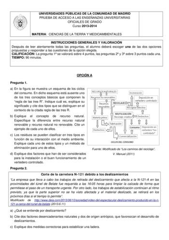 Examen de Ciencias de la Tierra y Medioambientales (PAU de 2014)