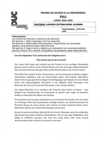 Examen de Alemán (EBAU de 2025)