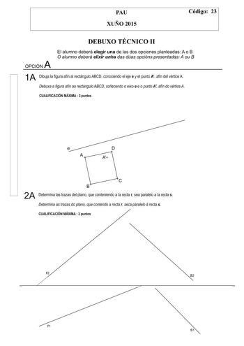 Examen de Dibujo Técnico II (PAU de 2015)