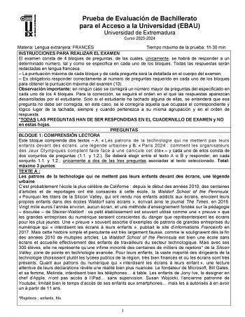 Examen de Francés (EBAU de 2024)
