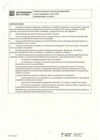 Química – EBAU La Rioja (2026)