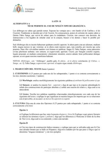 Examen de Latín II (PAU de 2013)