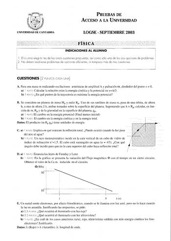 Examen de Física (selectividad de 2003)