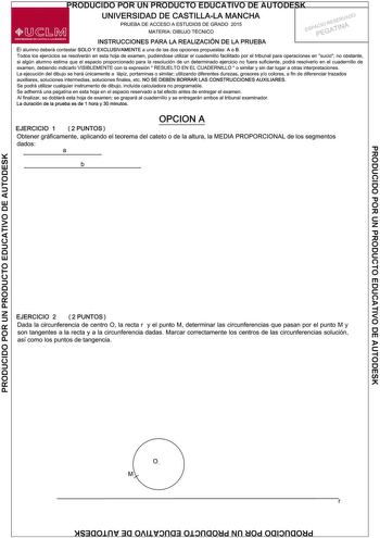 Examen de Dibujo Técnico II (PAU de 2015)