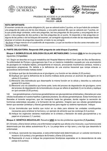 Examen de Biología (EBAU de 2025)