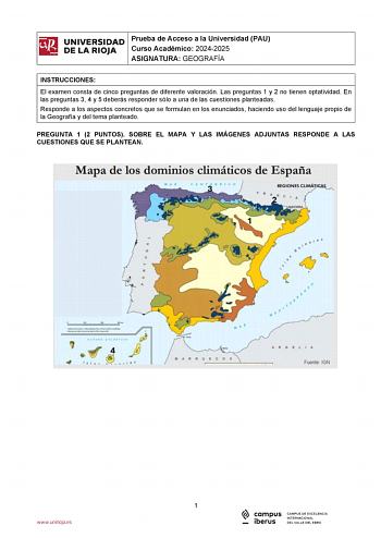 Examen de Geografía (EBAU de 2025)