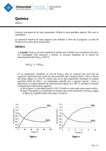 Examen de Química (PAU de 2015)