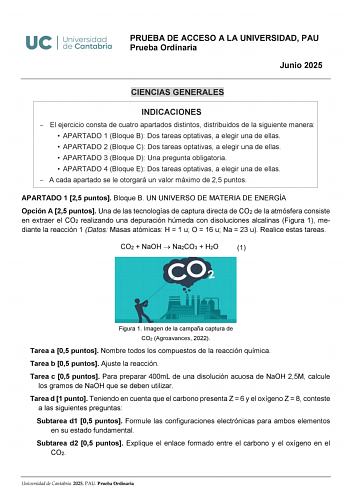 Examen de Ciencias Generales (EBAU de 2025)