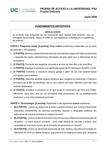 Fundamentos Artísticos – EBAU Cantabria (2026)