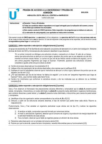 Biología – PEvAU Andalucía (2026)