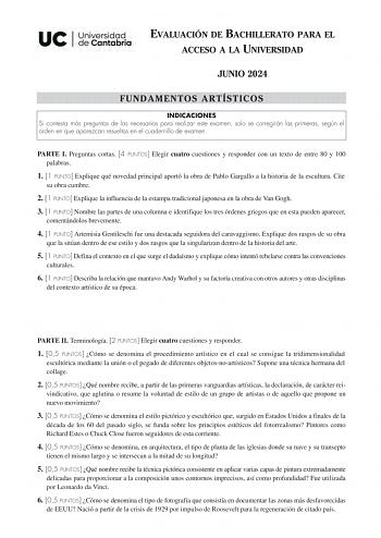 Examen de Fundamentos Artísticos (EBAU de 2024)
