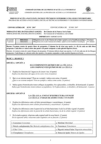 fl GENERALITAT VALENCIANA CONSELLERIA DEMPRESA UNIVERSITAT I CIÉNCIA COMISSIÓ GESTORA DE LES PROVES DACCÉS A LA UNIVERSITAT COMISIÓN GESTORA DE LAS PRUEBAS DE ACCESO A LA UNIVERSIDAD 11xe    fff S ISTE11A UNIVERSITARI VALE NCIA SIS TEMA UNN ERSITARIO VALENCIA NO PROVES DACCÉS A FACULTATS ESCOLES TCNIQUES SUPERIORS I COLLEGIS UNIVERSITARIS PRUEBAS DE ACCESO A FACULTADES ESCUELAS TÉCNICAS SUPERIORES Y COLEGIOS UNIVERSITARIOS CONVOCATRIA DE JUNY 2007 CONVOCATORIA DE JUNIO 2007 MODALITAT DEL BATXIL…