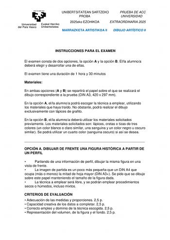 Examen de Dibujo Artístico II (EAU de 2025)